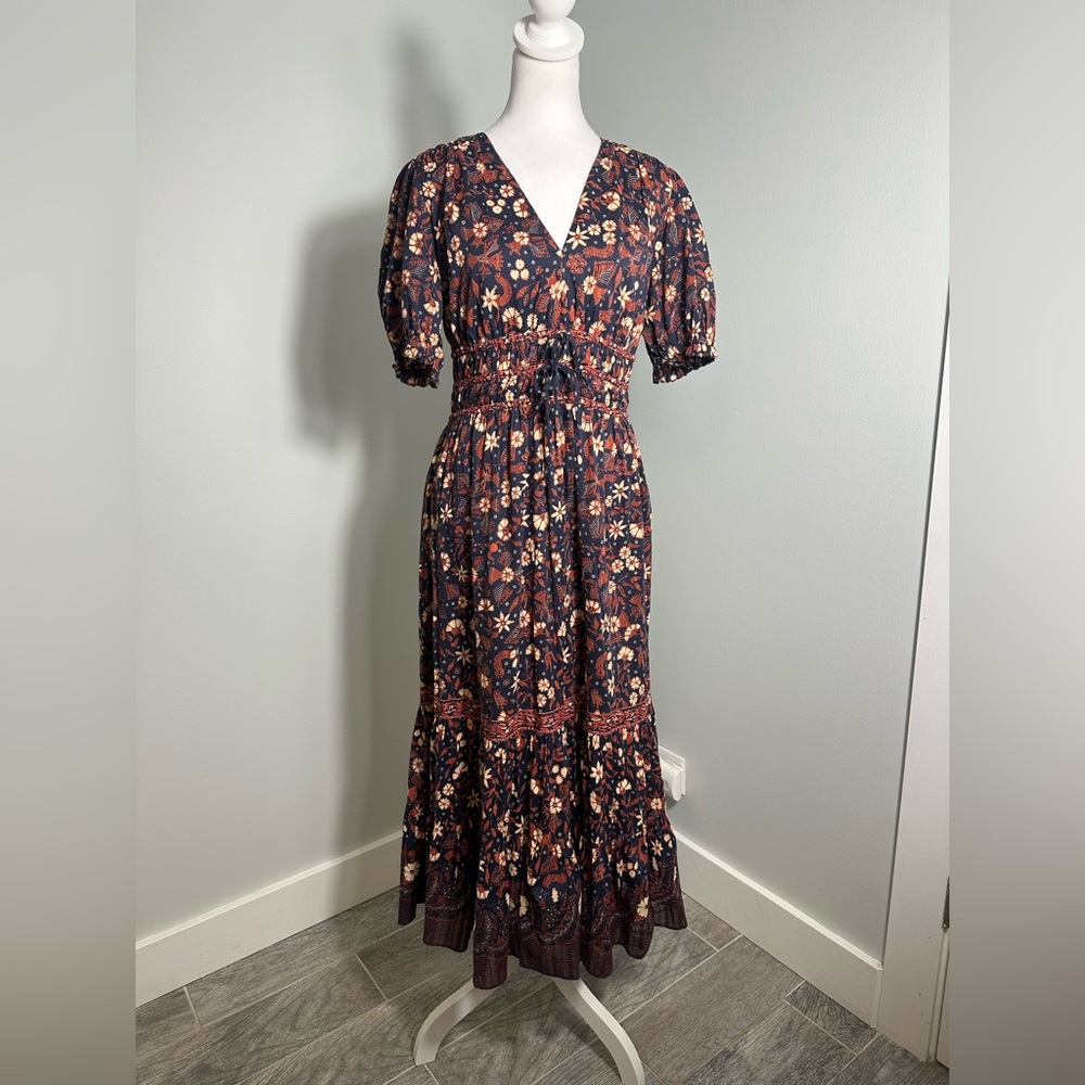 ULLA JOHNSON Zaria Cotton Midi Floral Puff Sleeve Dress Size 6 - Picture 3 of 15